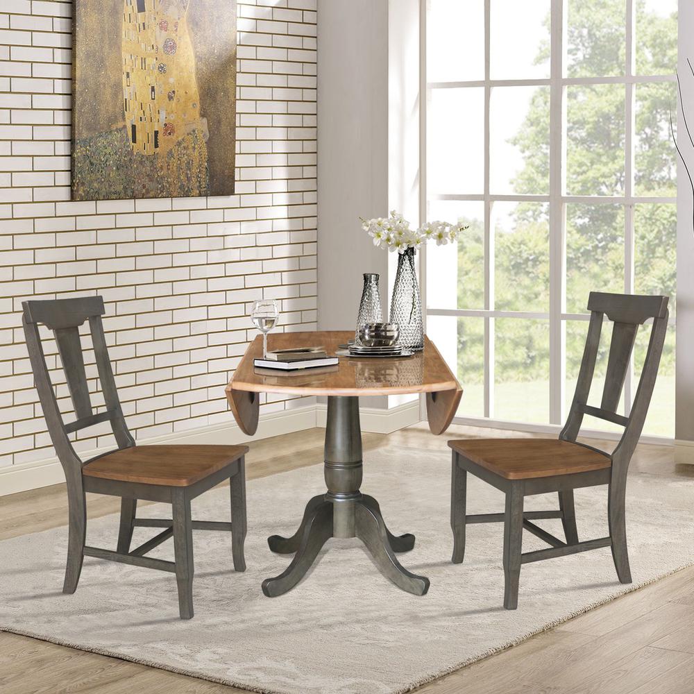 42 in. Dual Drop Dining Table with 2 Panel Back Chairs in Hickory/Washed Coal. Picture 6