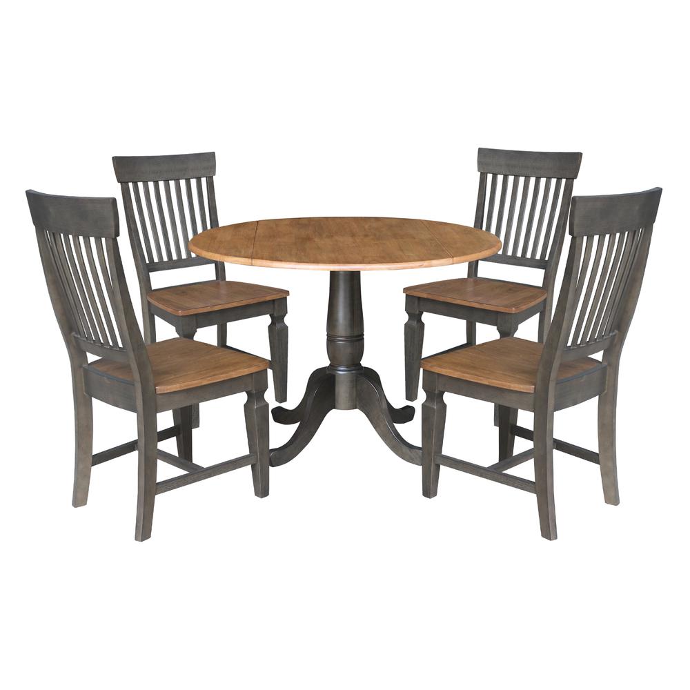 42 in. Round Dual Drop Leaf Dining Table with 4 Slatback Chairs. Picture 1