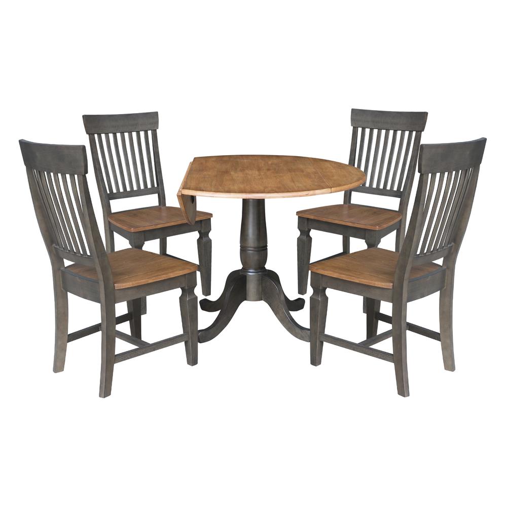 42 in. Round Dual Drop Leaf Dining Table with 4 Slatback Chairs. Picture 4