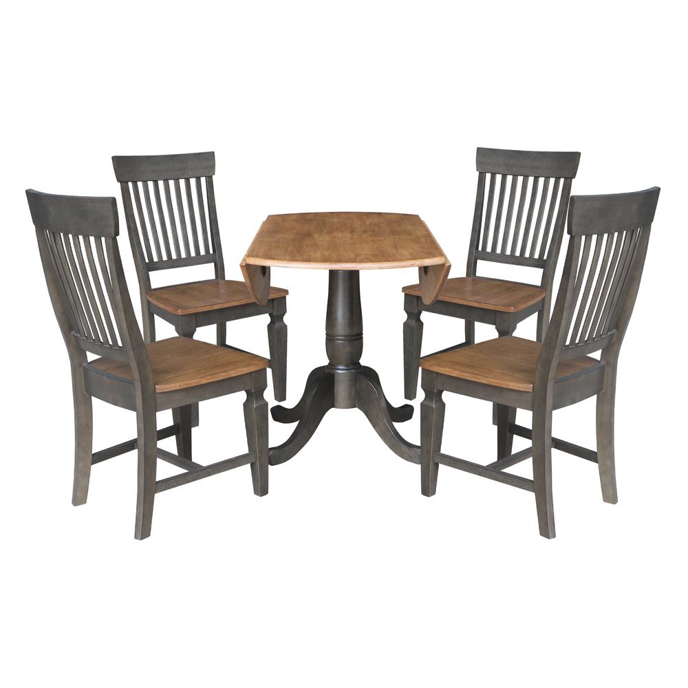 42 in. Round Dual Drop Leaf Dining Table with 4 Slatback Chairs. Picture 6