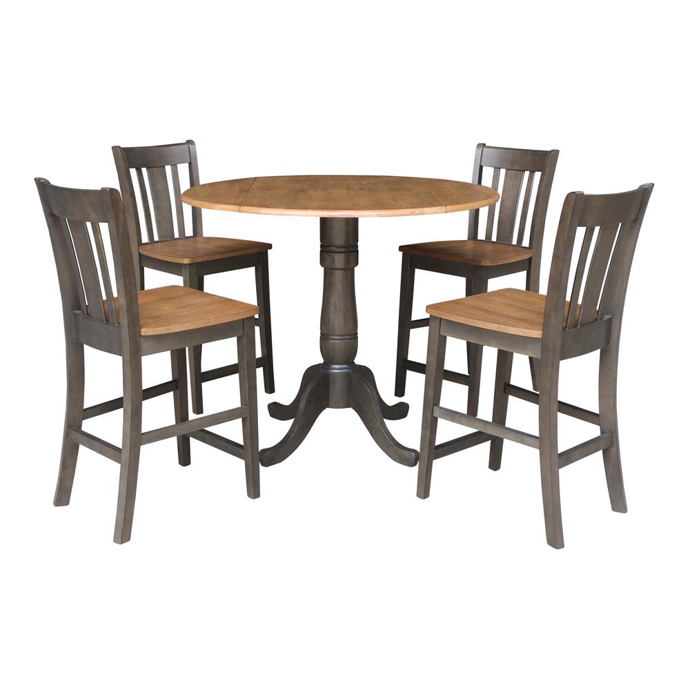 42 in. Round Dual Drop Leaf Counter Height Dining Table with 42 Splatback Stools. Picture 1