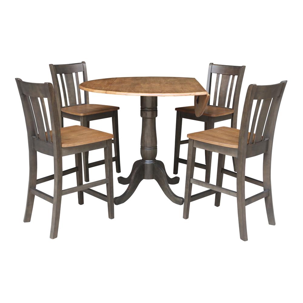 42 in. Round Dual Drop Leaf Counter Height Dining Table with 42 Splatback Stools. Picture 4