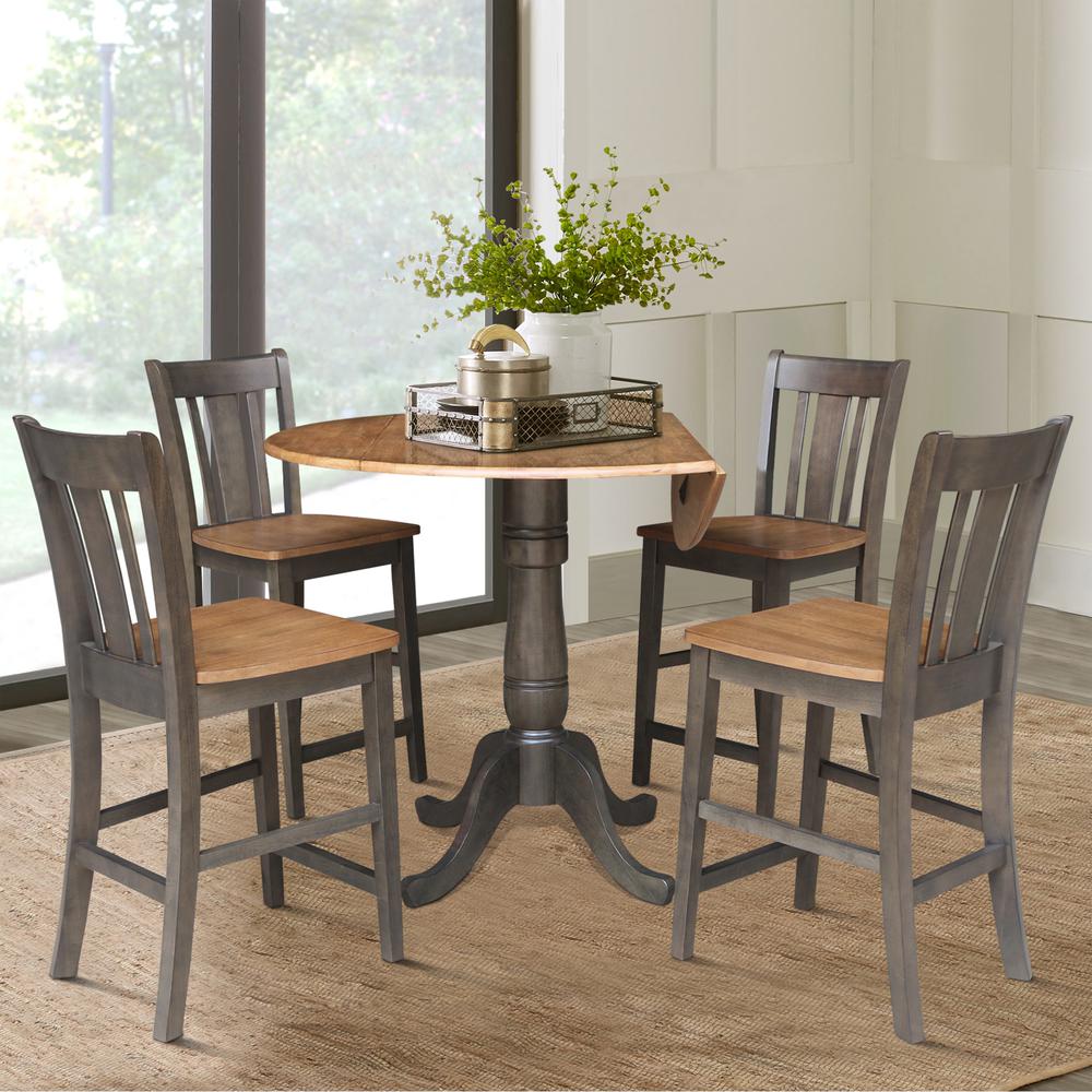 42 in. Round Dual Drop Leaf Counter Height Dining Table with 42 Splatback Stools. Picture 3