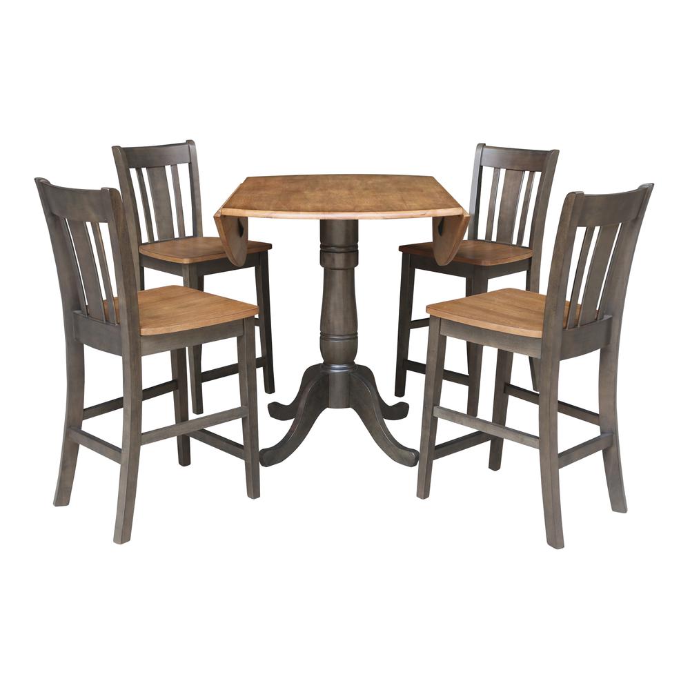 42 in. Round Dual Drop Leaf Counter Height Dining Table with 42 Splatback Stools. Picture 6