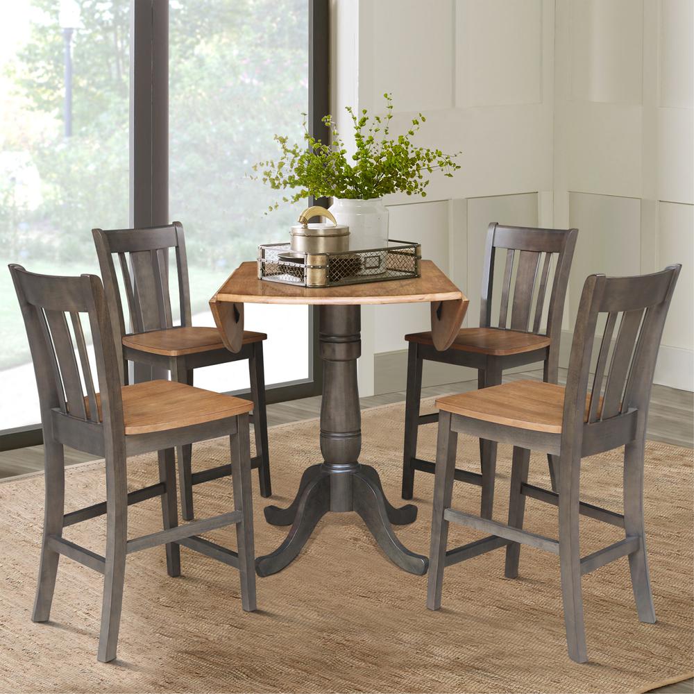 42 in. Round Dual Drop Leaf Counter Height Dining Table with 42 Splatback Stools. Picture 5
