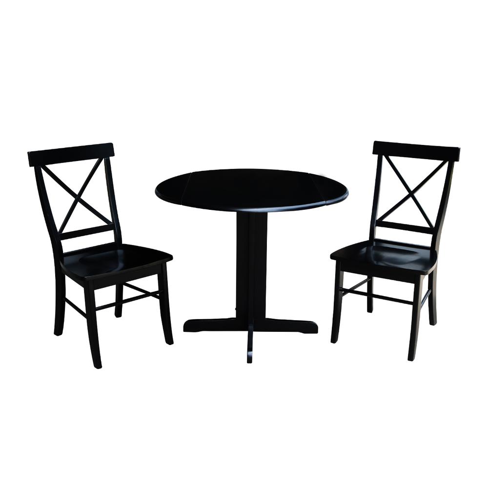 36" Dual Drop Leaf Table With 2 X-Back Chairs, Black. Picture 3