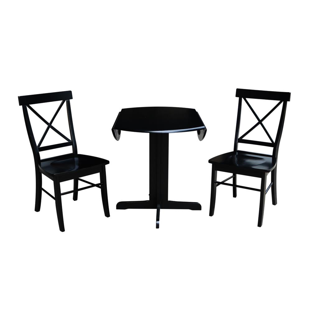 36" Dual Drop Leaf Table With 2 X-Back Chairs, Black. Picture 2