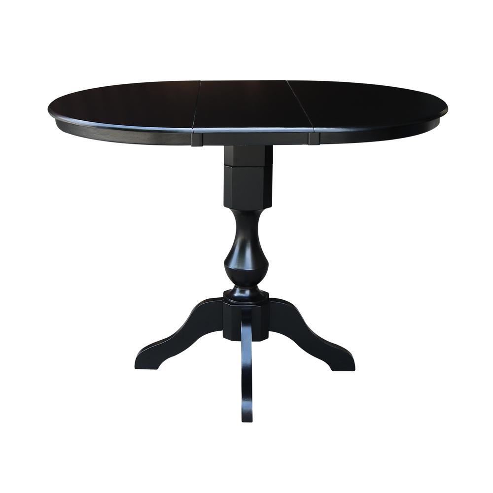 36" Round Top Pedestal Table With 12" Leaf - 28.9"H - Dining Height, Black. Picture 20