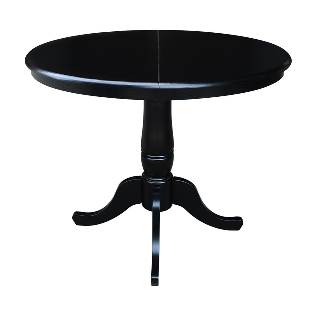 36" Round Top Pedestal Table With 12" Leaf - 28.9"H - Dining Height, Black. Picture 2