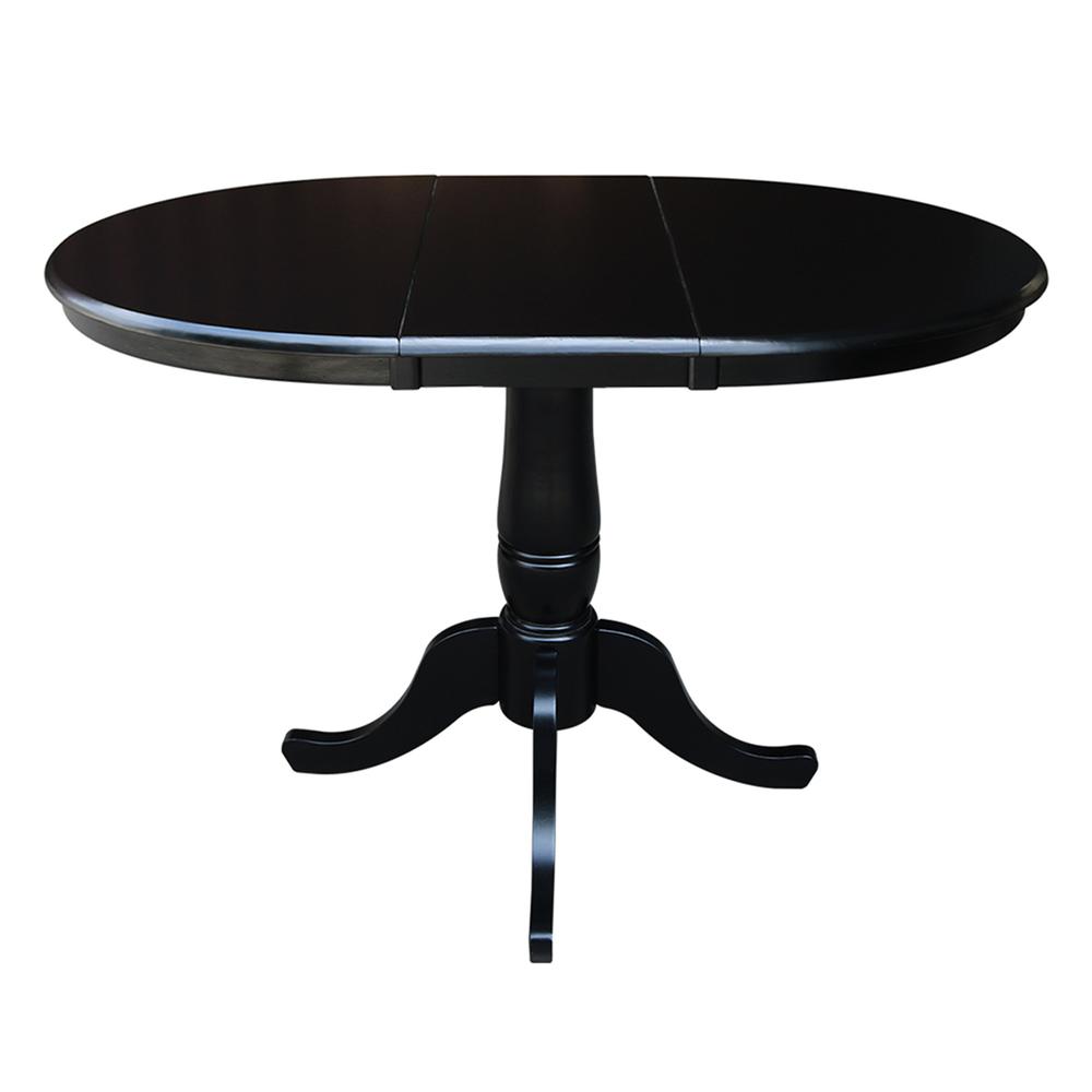 36" Round Top Pedestal Table With 12" Leaf - 28.9"H - Dining Height, Black. The main picture.