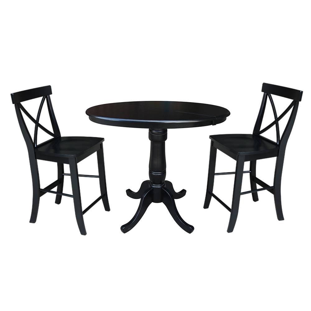 36" Round Top Pedestal Table With 12" Leaf - 28.9"H - Dining Height, Black. Picture 76