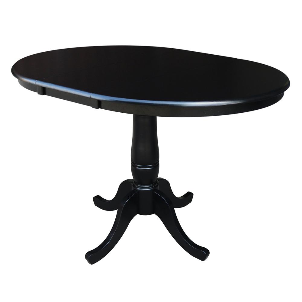 36" Round Top Pedestal Table With 12" Leaf - 28.9"H - Dining Height, Black. Picture 5
