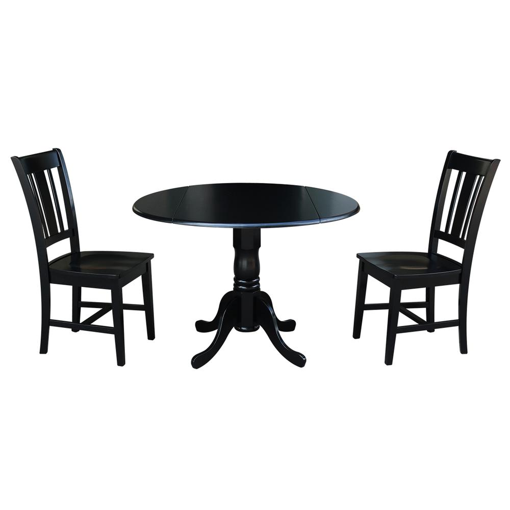 42" Dual Drop Leaf Table With 2 San Remo Chairs, Black. Picture 3
