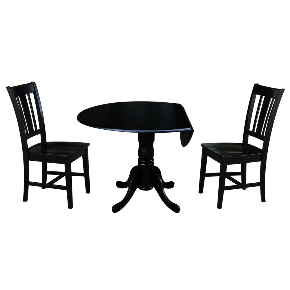 42" Dual Drop Leaf Table With 2 San Remo Chairs, Black. Picture 1