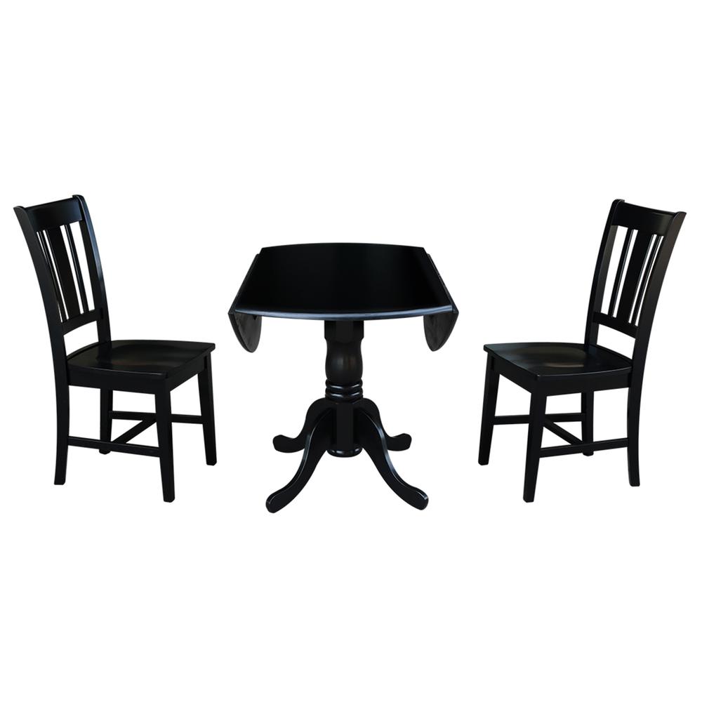 42" Dual Drop Leaf Table With 2 San Remo Chairs, Black. Picture 2