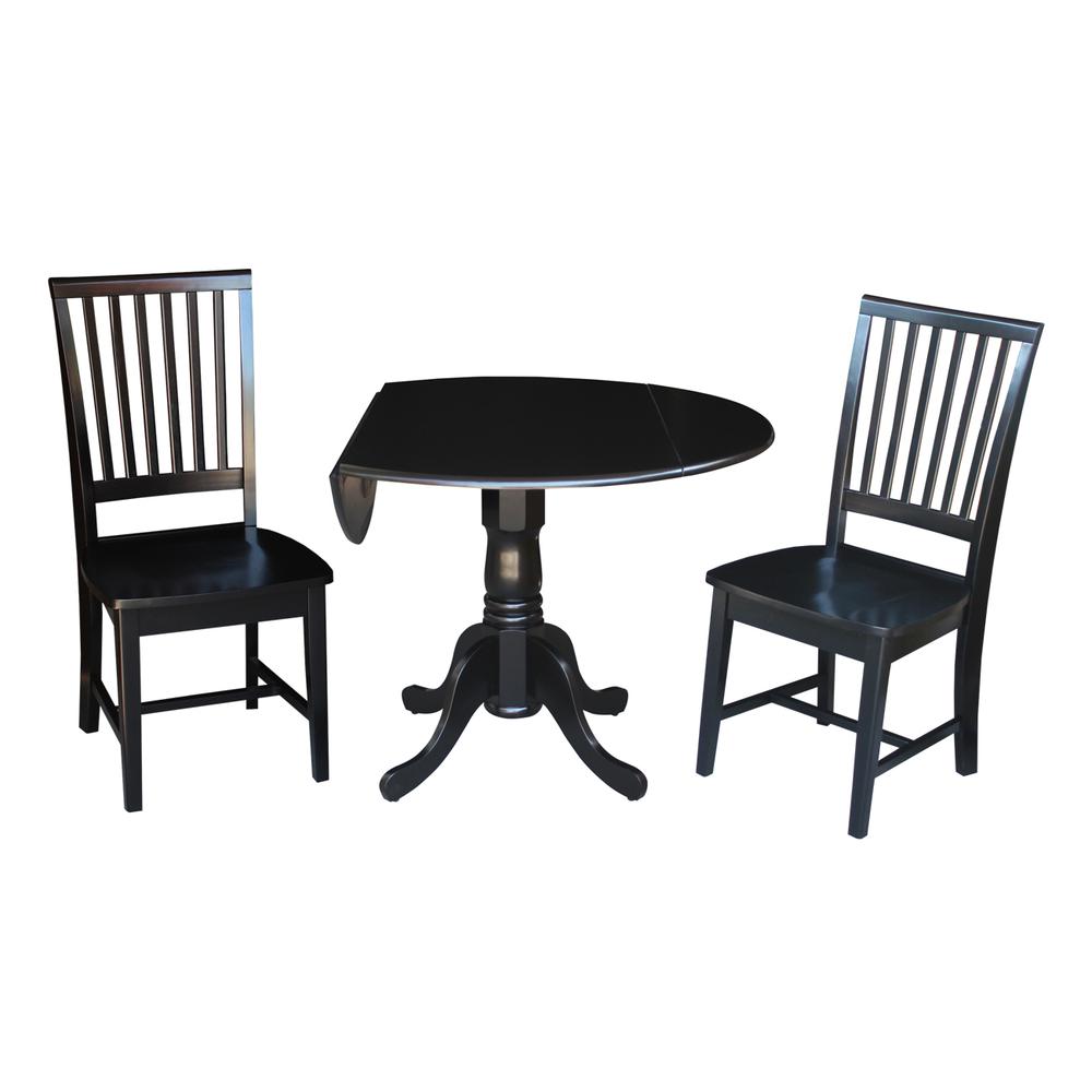 42" Dual Drop Leaf Table With 2 Mission Chairs, Black. Picture 1