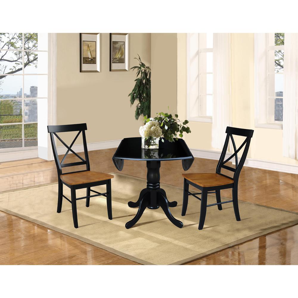 42 in Dual Drop Leaf Dining Table with 2 Cross Back Dining Chairs. Picture 6