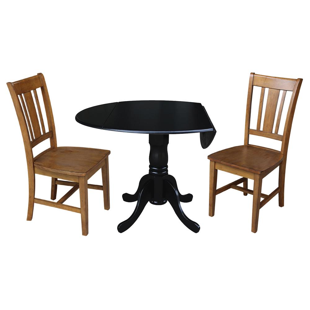 42 in. Dual Drop Leaf Table with 2 Splat Back Dining Chairs - 3 Piece Dining Set. Picture 3
