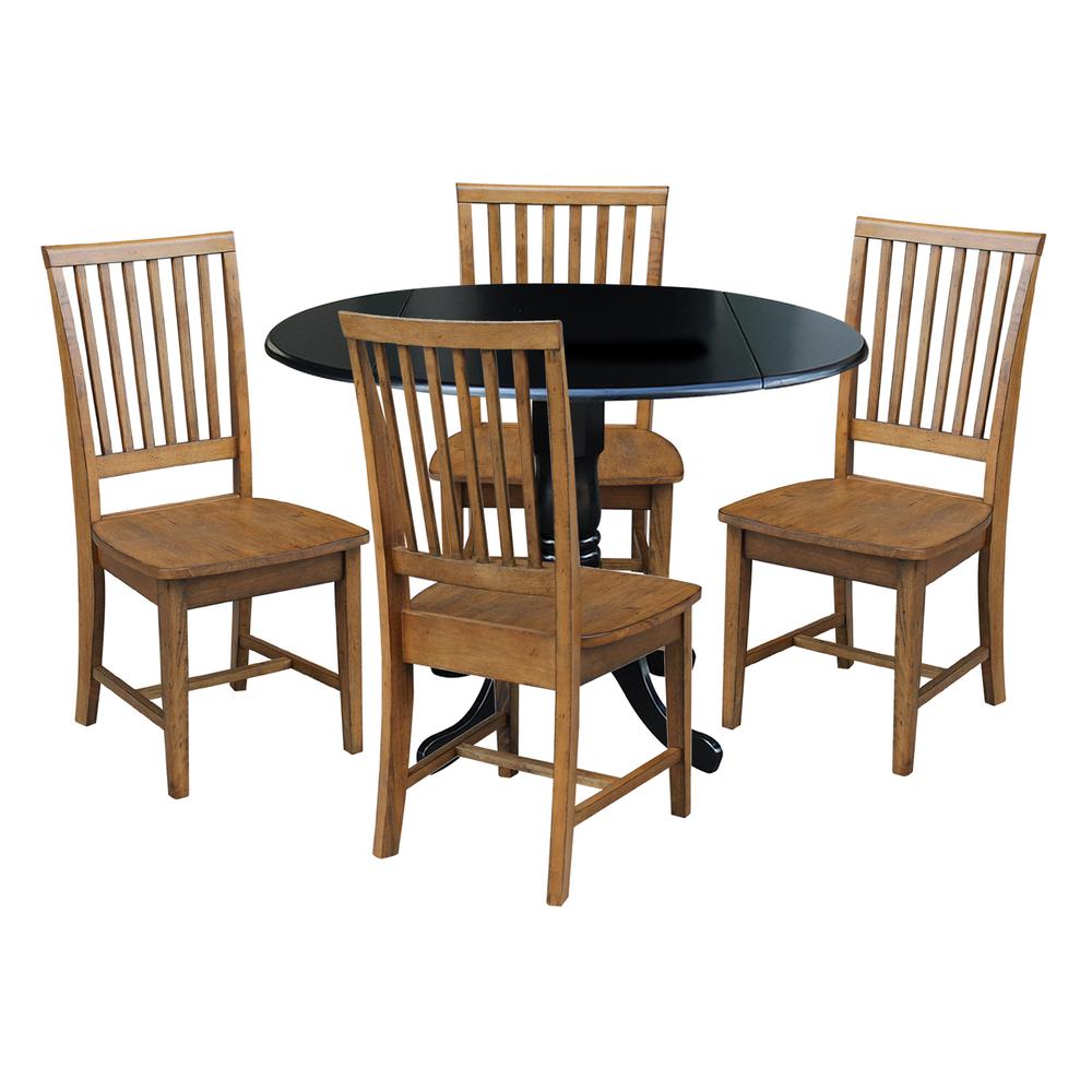 42 in. Dual Drop Leaf Table with 4 Slat Back Dining Chairs - 5 Piece Dining Set. Picture 1