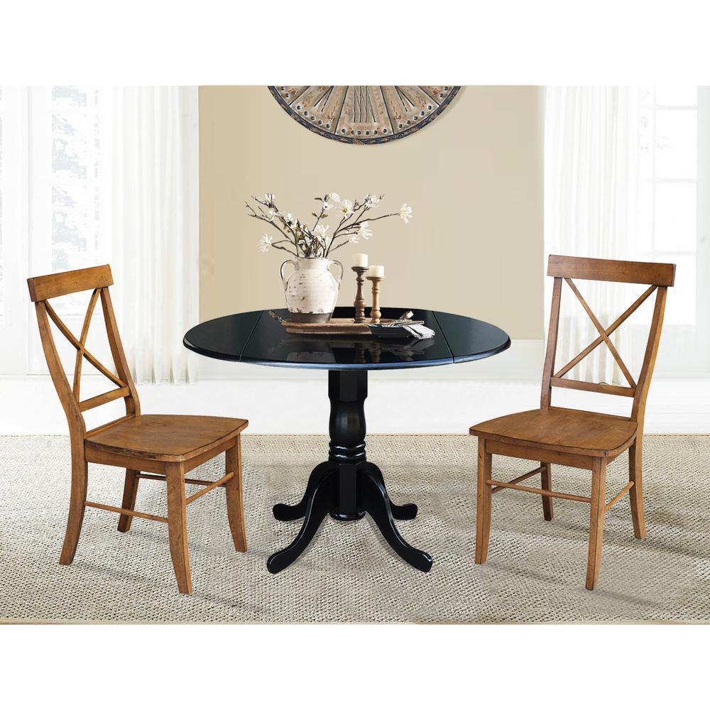 42 in. Dual Drop Leaf Table with 2 Cross Back Dining Chairs - 3 Piece Dining Set. Picture 2