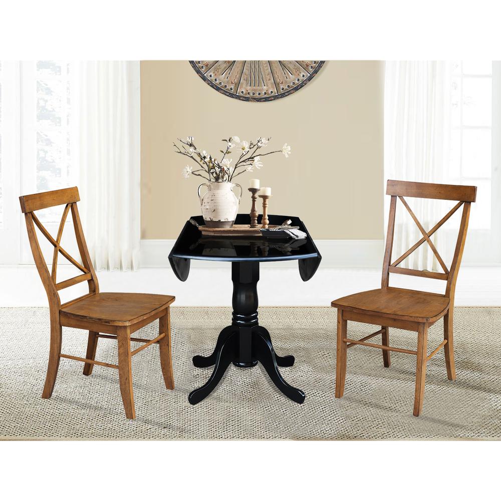 42 in. Dual Drop Leaf Table with 2 Cross Back Dining Chairs - 3 Piece Dining Set. Picture 6