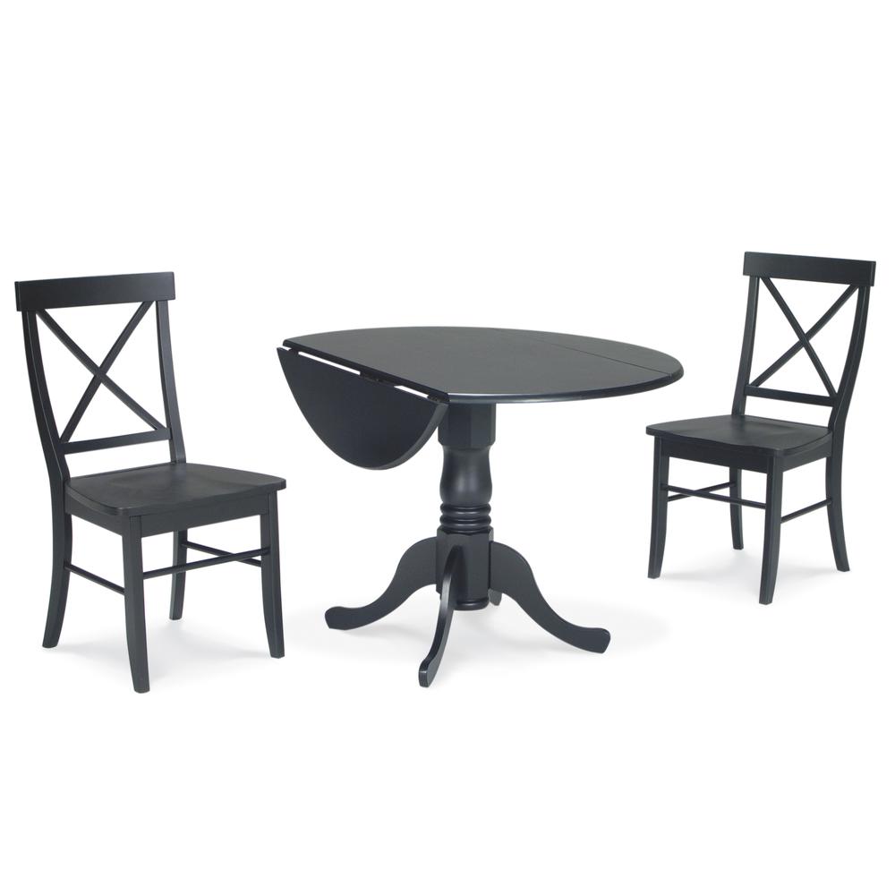 42" Dual Drop Leaf Table With 2 X-Back Chairs, Black. Picture 1