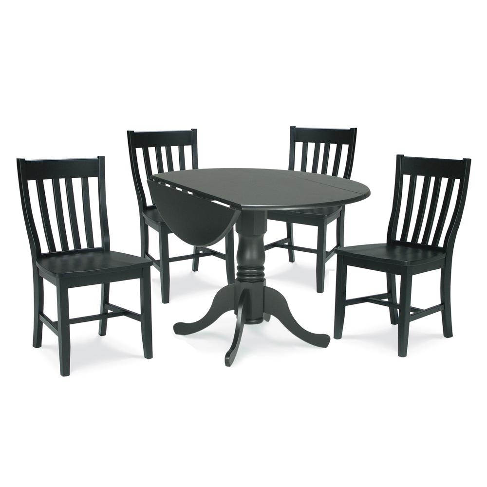 42" Dual Drop Leaf Table With 4 Schoolhouse Chairs, Black. Picture 1