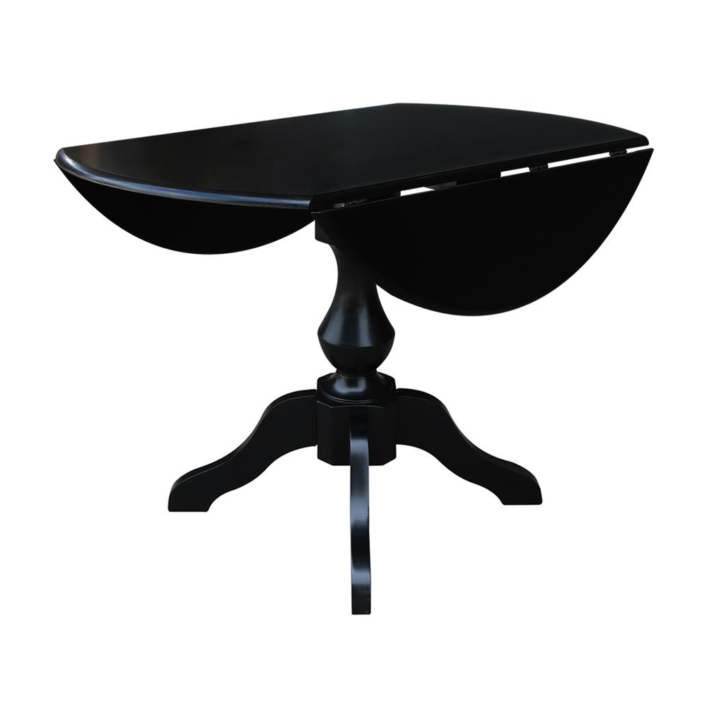 42" Round Dual Drop Leaf Pedestal Table,  30.3"H, Black. Picture 4