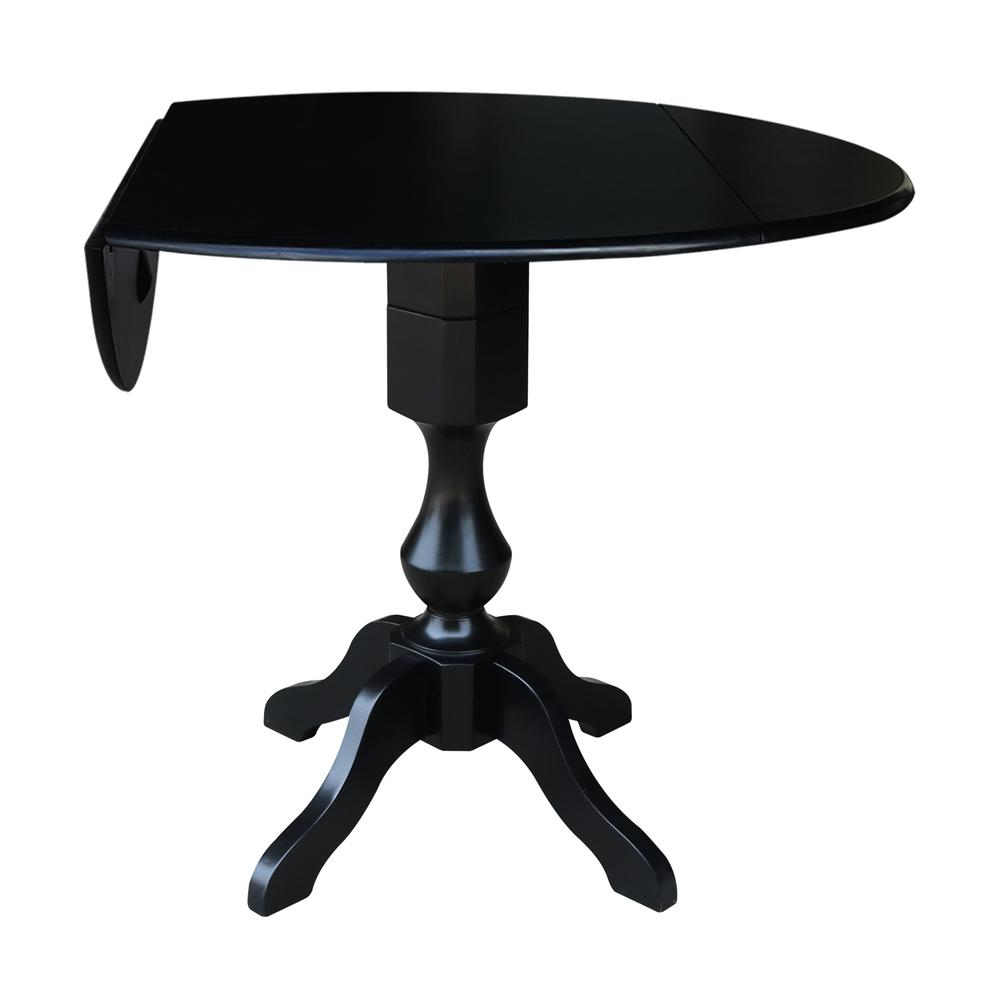 42" Round Dual Drop Leaf Pedestal Table,  36.3"H, Black. Picture 2