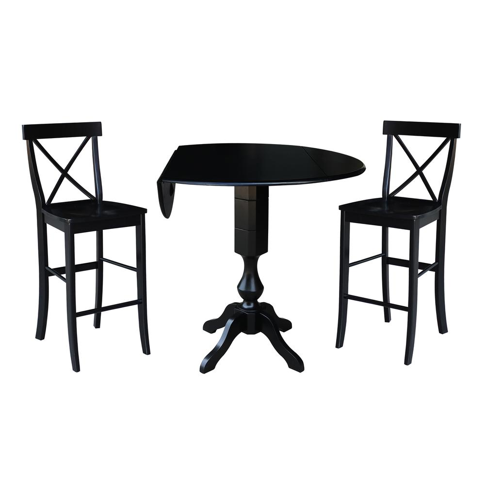 42" Round Dual Drop Leaf Pedestal Table,  29.5"H, Black. Picture 10