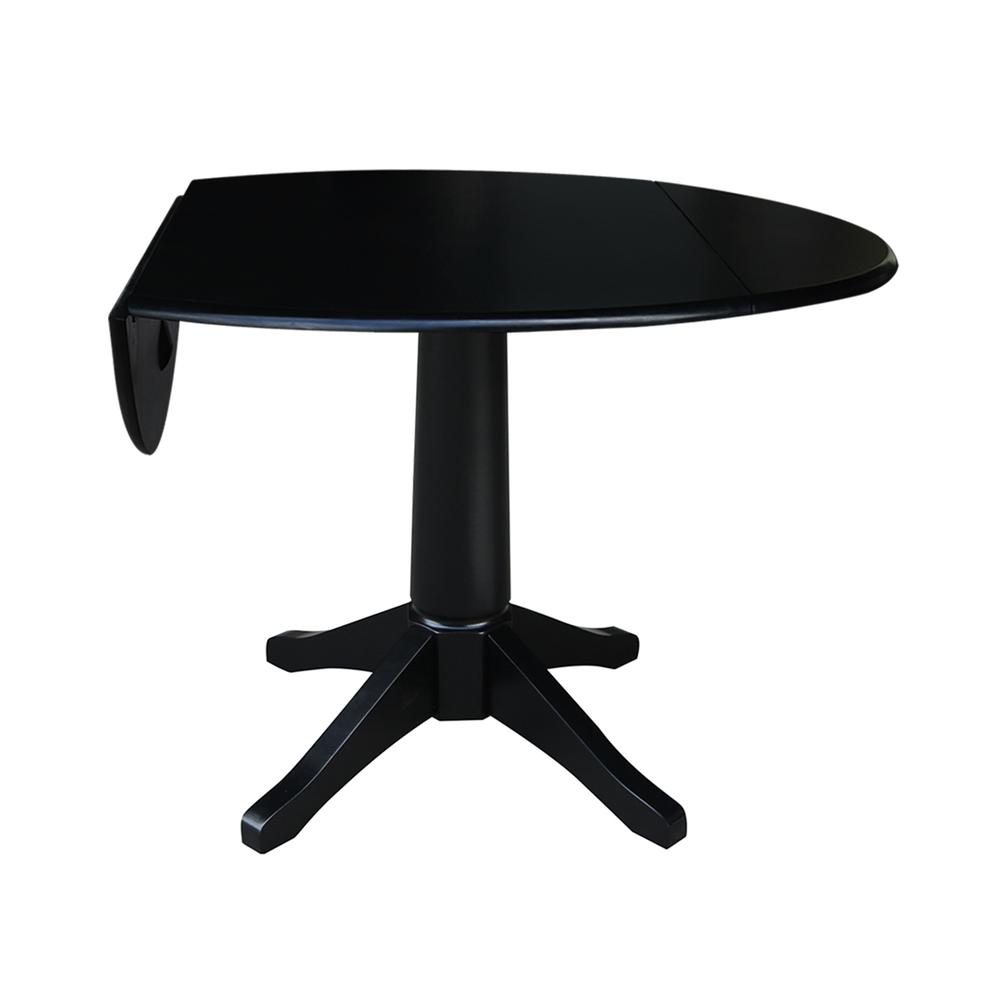 42" Round Dual Drop Leaf Pedestal Table,  30.3"H, Black. Picture 2