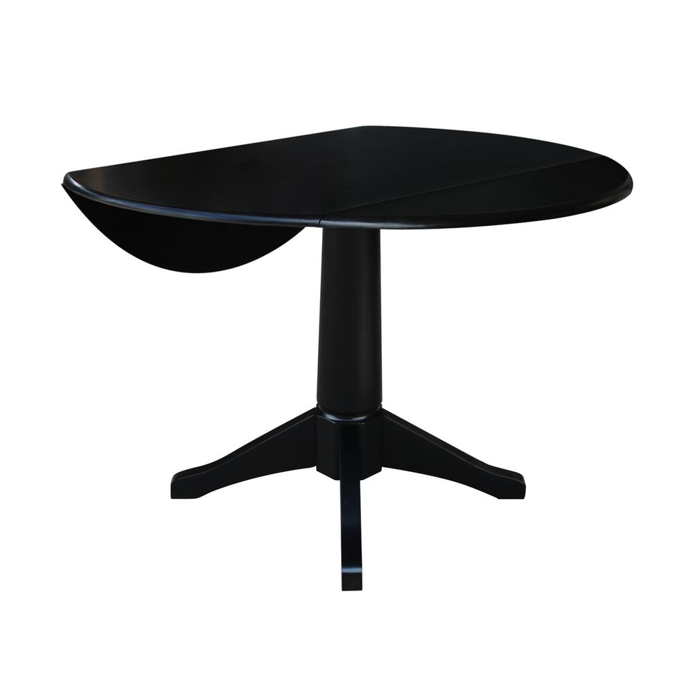42" Round Dual Drop Leaf Pedestal Table,  30.3"H, Black. Picture 3