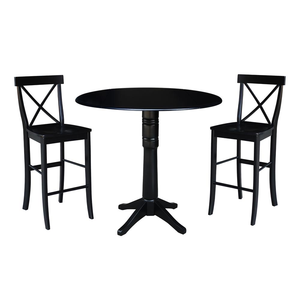 42" Round Dual Drop Leaf Pedestal Table,  29.5"H, Black. Picture 45