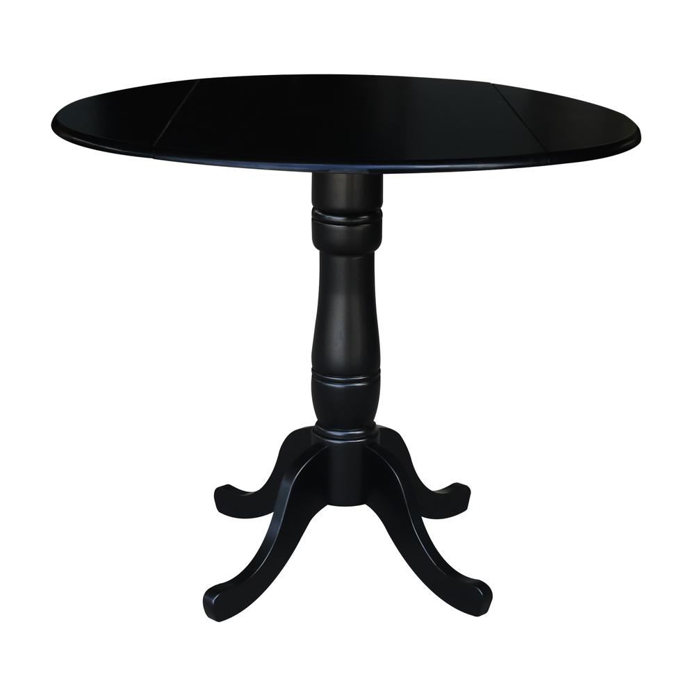 42" Round Dual Drop Leaf Pedestal Table,  29.5"H, Black. Picture 91