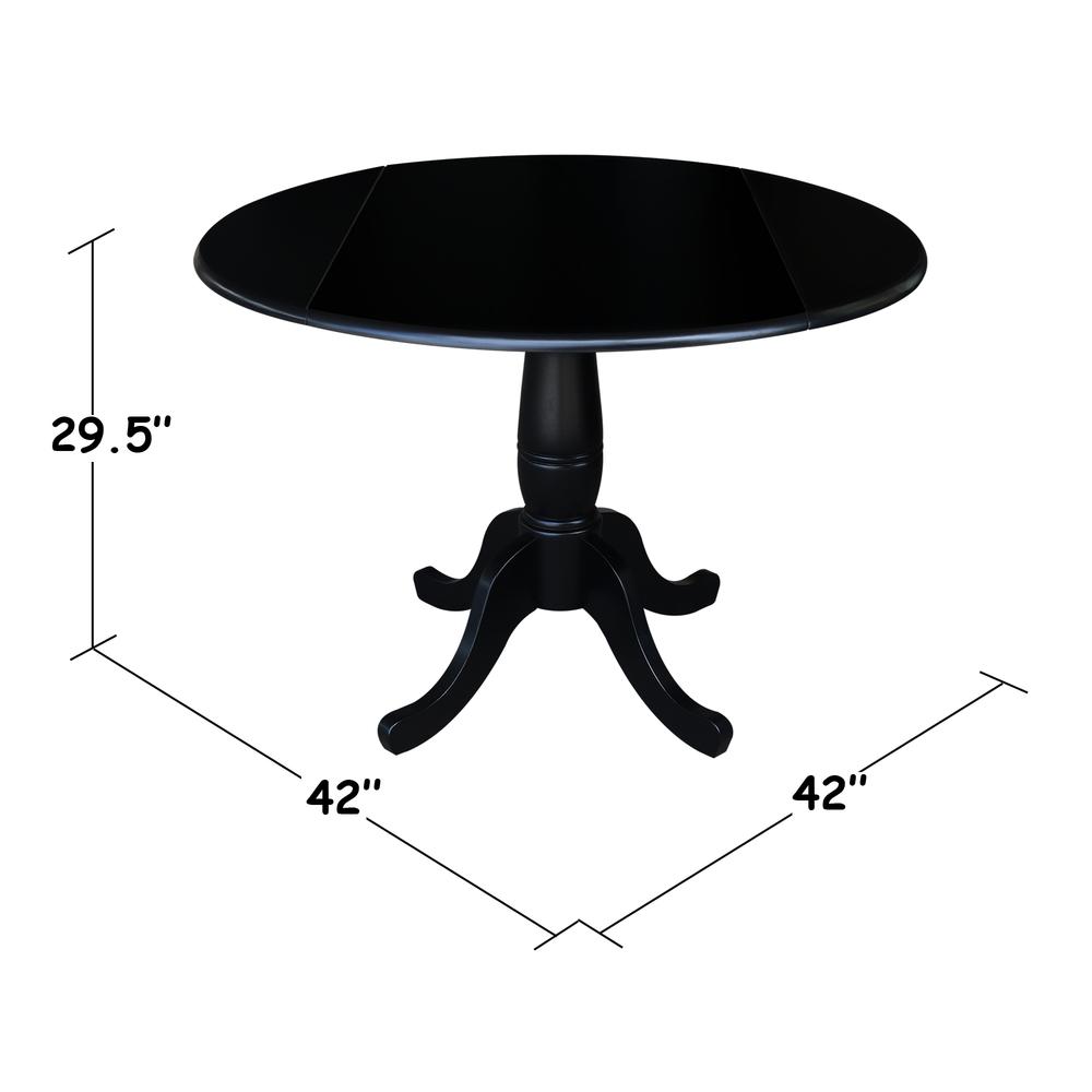 42" Round Dual Drop Leaf Pedestal Table,  29.5"H, Black. Picture 1