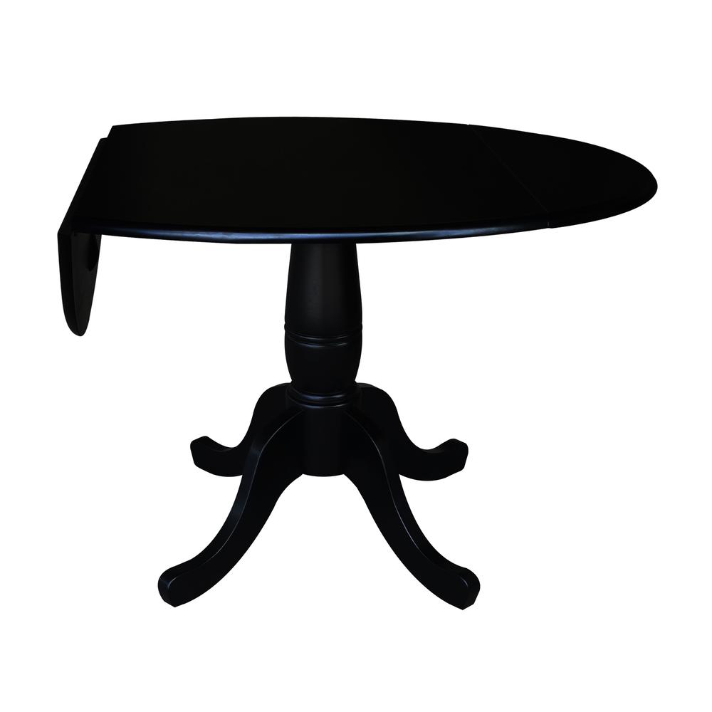 42" Round Dual Drop Leaf Pedestal Table,  29.5"H, Black. Picture 2