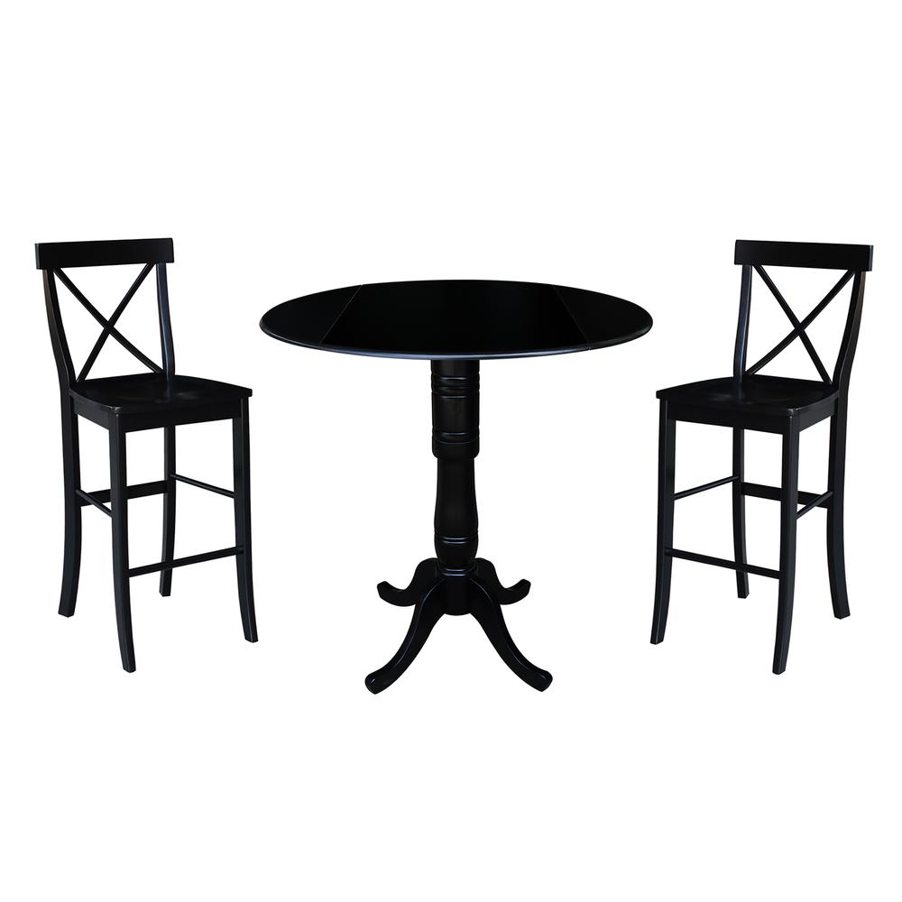 42" Round Dual Drop Leaf Pedestal Table,  29.5"H, Black. Picture 100