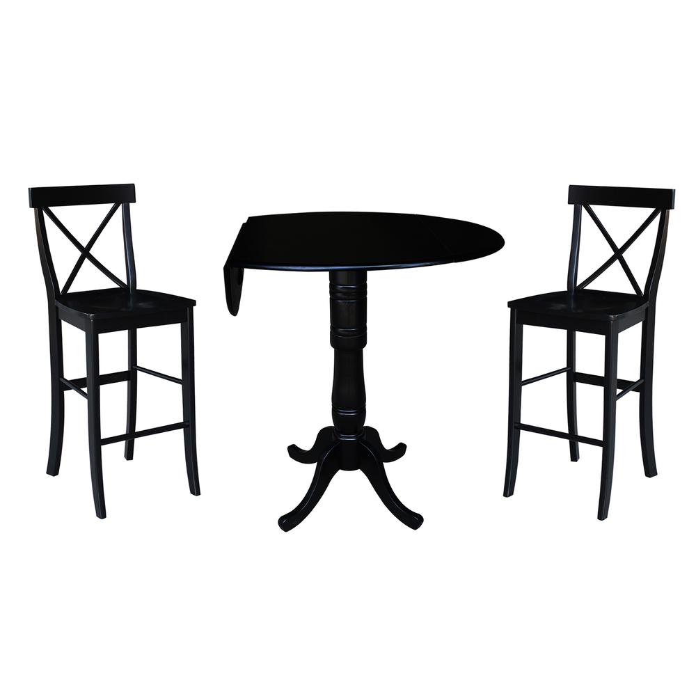 42" Round Dual Drop Leaf Pedestal Table,  29.5"H, Black. Picture 98