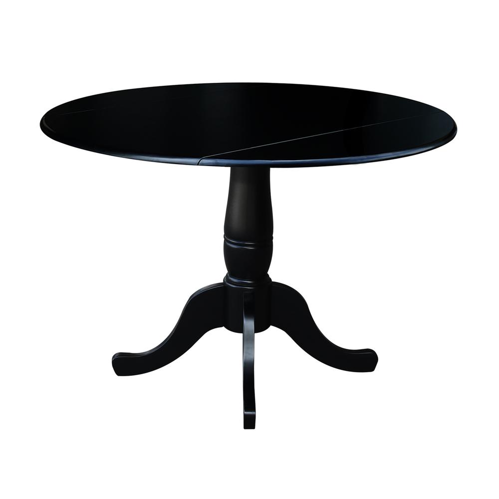 42" Round Dual Drop Leaf Pedestal Table,  29.5"H, Black. Picture 5