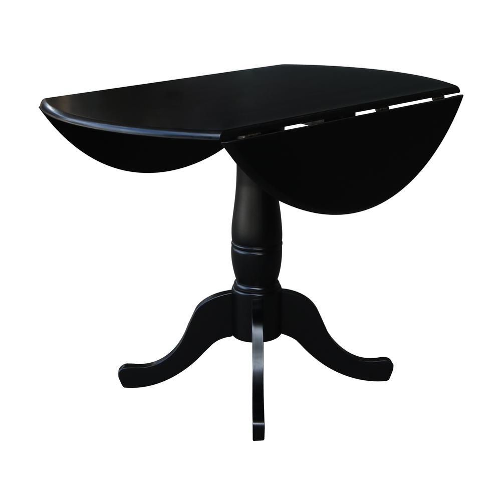 42" Round Dual Drop Leaf Pedestal Table,  29.5"H, Black. Picture 4