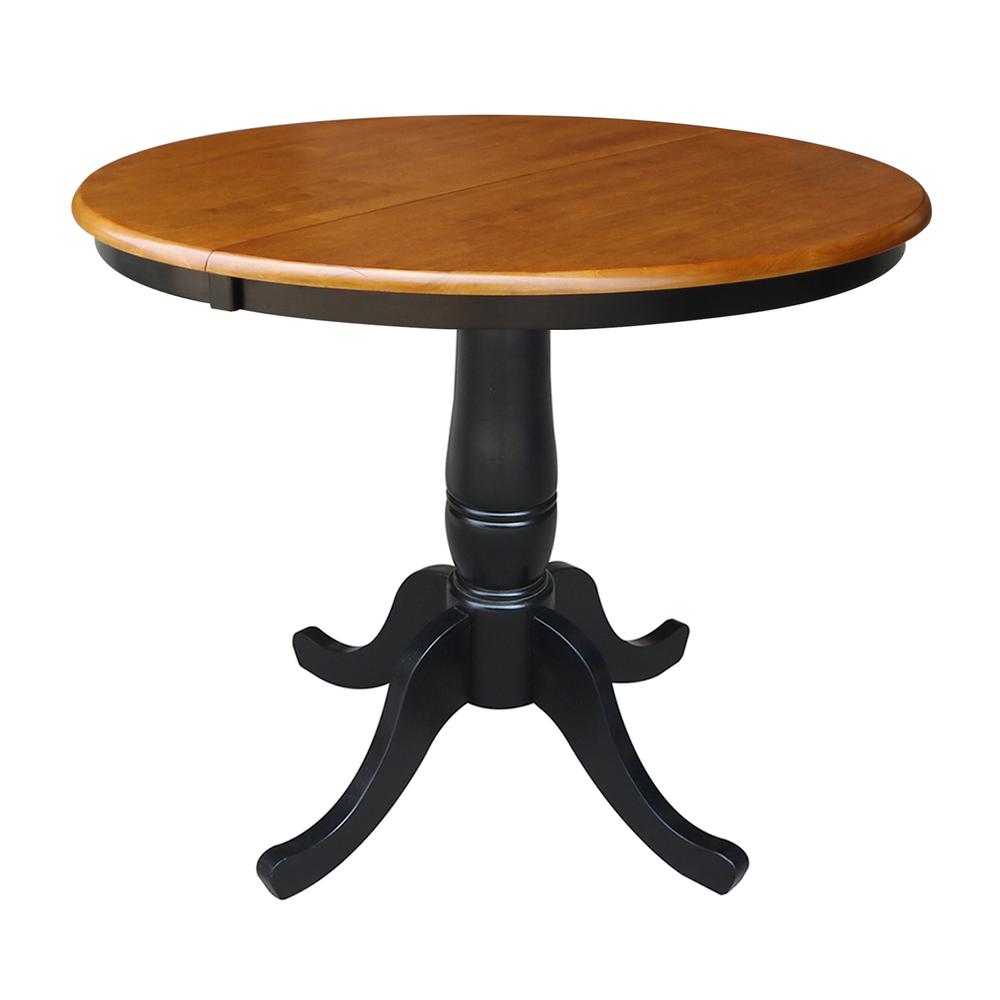 36" Round Top Pedestal Table With 12" Leaf - 28.9"H - Dining Height, Black/Cherry. Picture 82