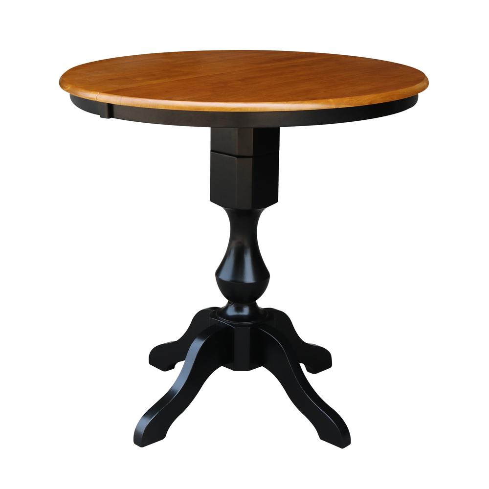 36" Round Top Pedestal Table With 12" Leaf - 28.9"H - Dining Height, Black/Cherry. Picture 26
