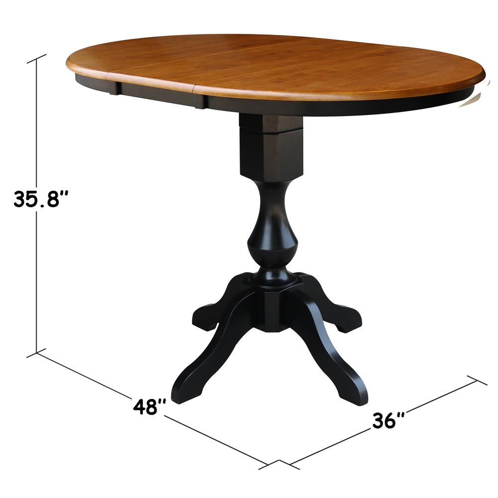 36" Round Top Pedestal Table With 12" Leaf - 28.9"H - Dining Height, Black/Cherry. Picture 17