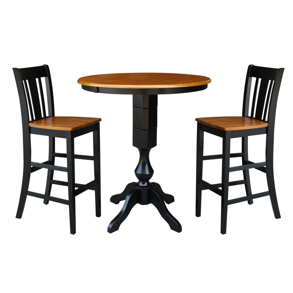 36" Round Top Pedestal Table With 12" Leaf - 28.9"H - Dining Height, Black/Cherry. Picture 25