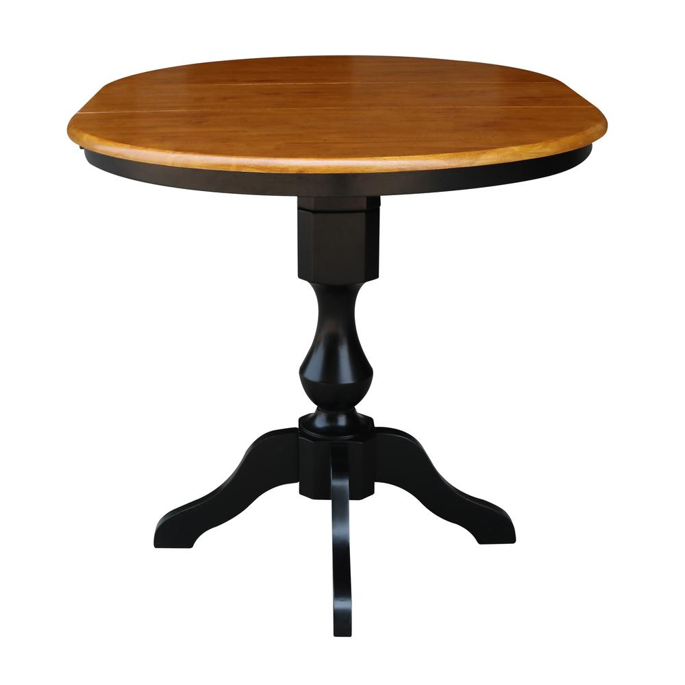36" Round Top Pedestal Table With 12" Leaf - 28.9"H - Dining Height, Black/Cherry. Picture 20