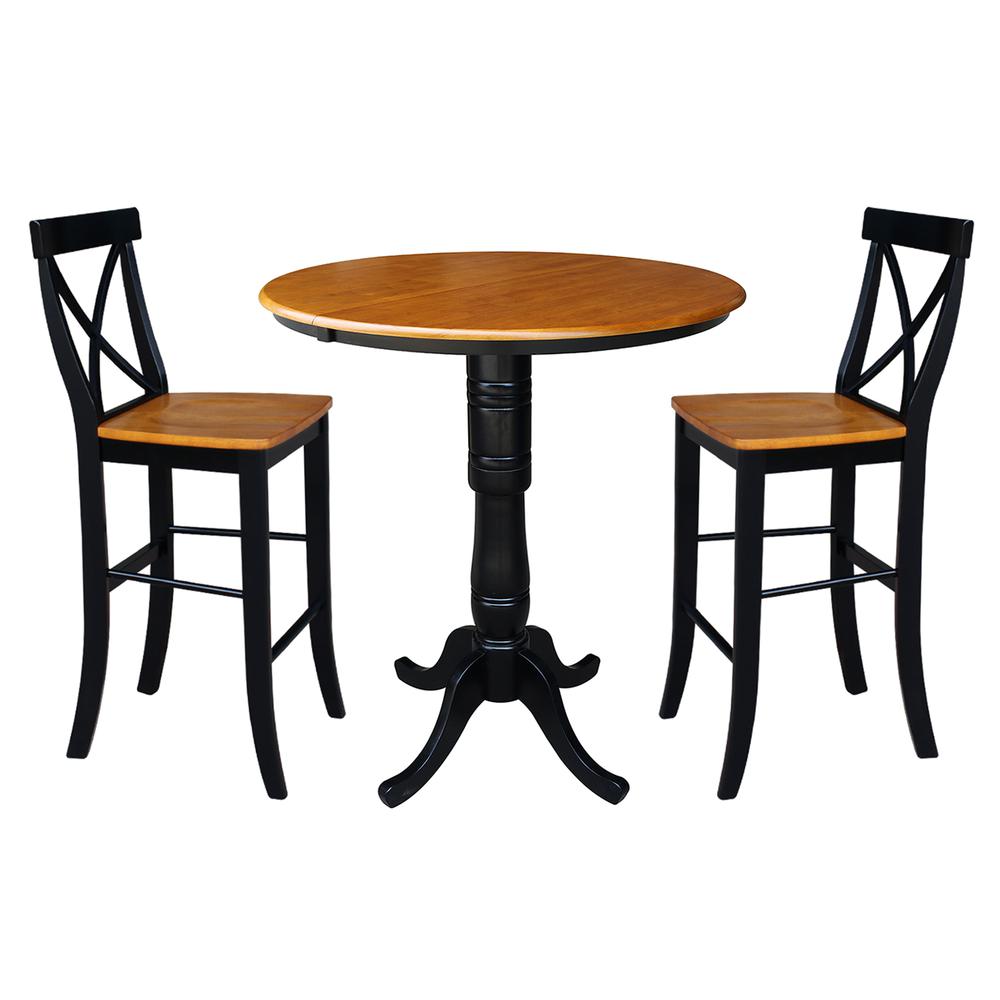 36" Round Top Pedestal Table With 12" Leaf - 28.9"H - Dining Height, Black/Cherry. Picture 72