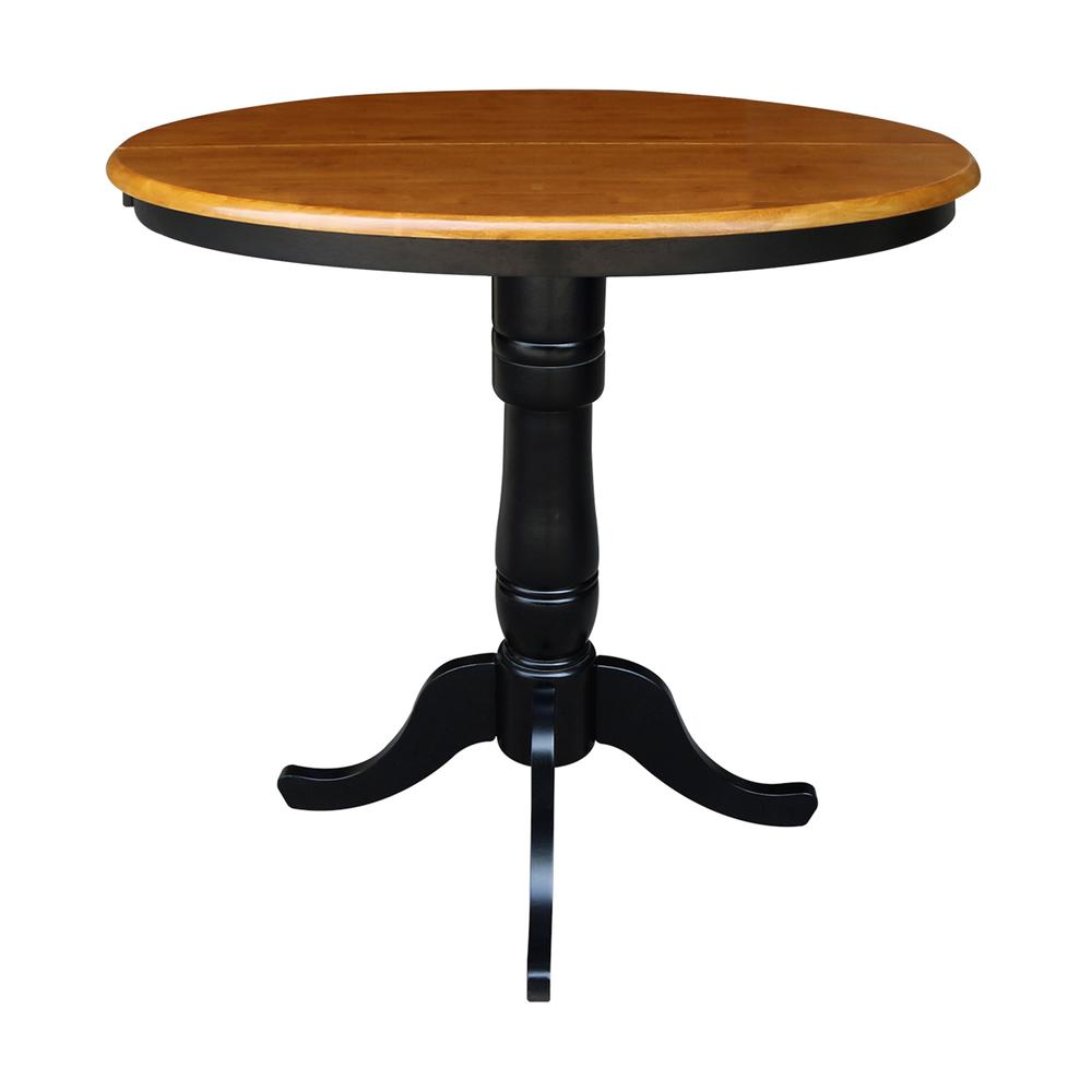 36" Round Top Pedestal Table With 12" Leaf - 28.9"H - Dining Height, Black/Cherry. Picture 61