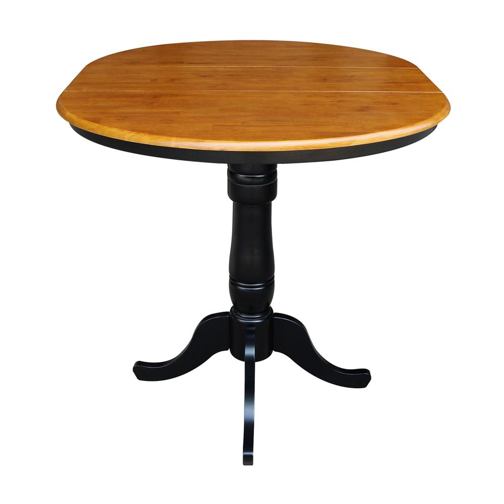 36" Round Top Pedestal Table With 12" Leaf - 28.9"H - Dining Height, Black/Cherry. Picture 60