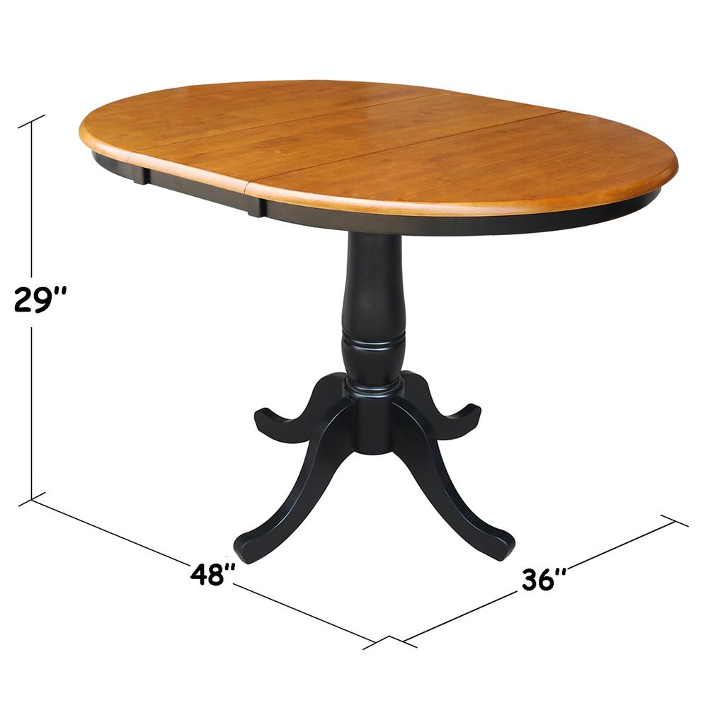 36" Round Top Pedestal Table With 12" Leaf - 28.9"H - Dining Height, Black/Cherry. Picture 1