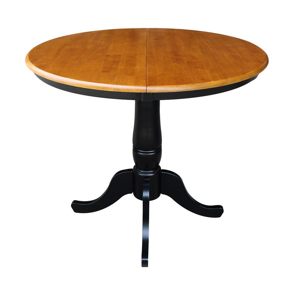 36" Round Top Pedestal Table With 12" Leaf - 28.9"H - Dining Height, Black/Cherry. Picture 3